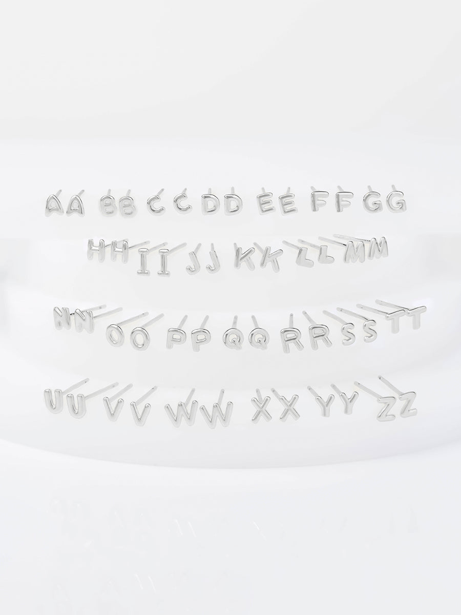 Alphabet Bubble Stud Earrings | Silver Rhodium Plated Brass