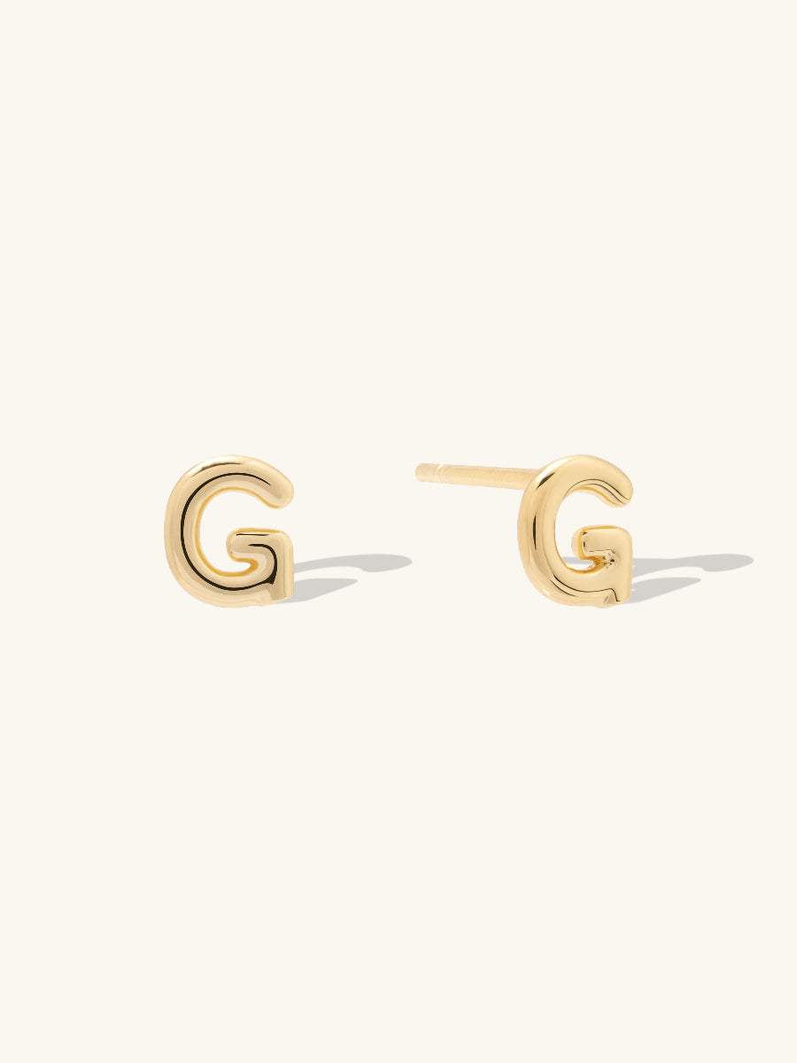 Alphabet Bubble Stud Earrings | 14K Gold Plated Brass