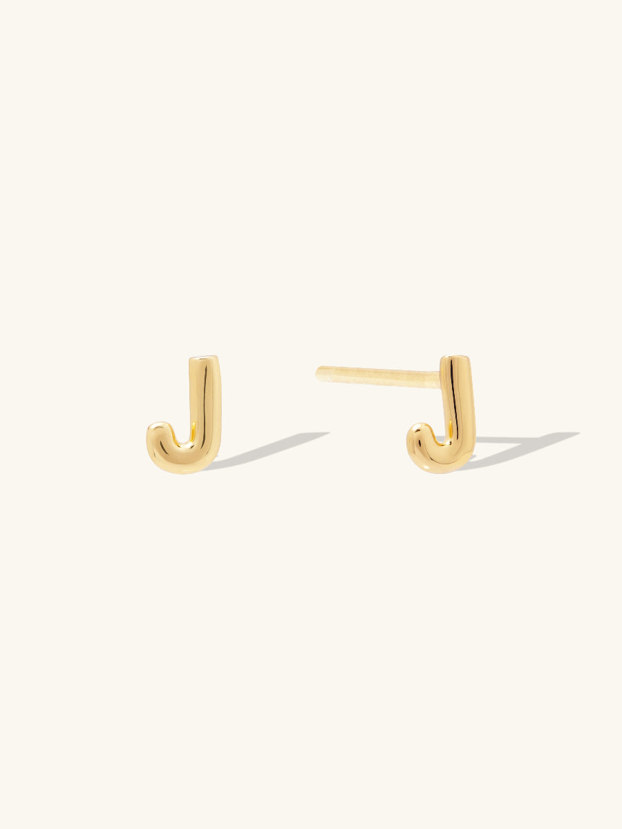 Alphabet Bubble Stud Earrings | 14K Gold Plated Brass