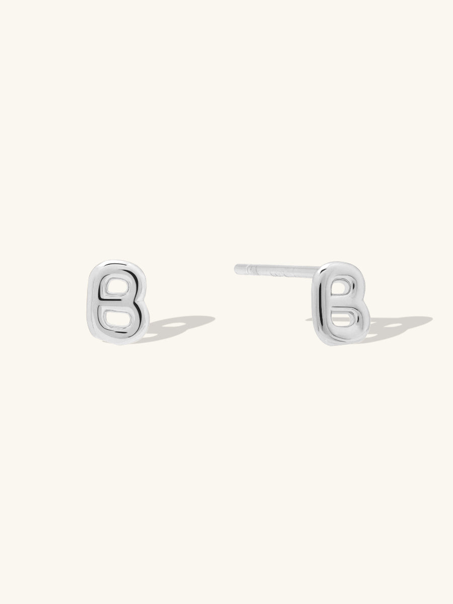 Alphabet Bubble Stud Earrings | Silver Rhodium Plated Brass