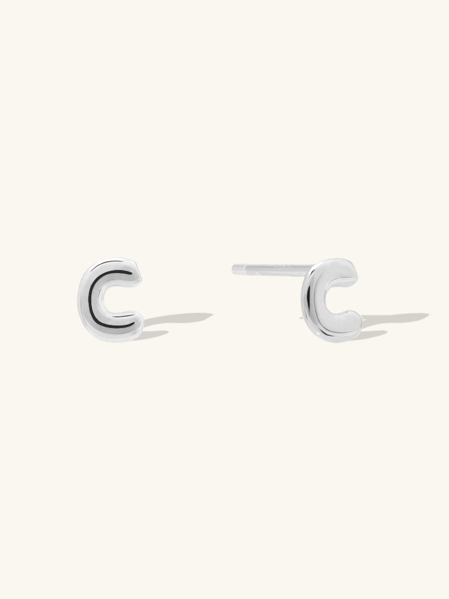 Alphabet Bubble Stud Earrings | Silver Rhodium Plated Brass