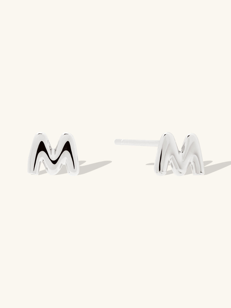Alphabet Bubble Stud Earrings | Silver Rhodium Plated Brass