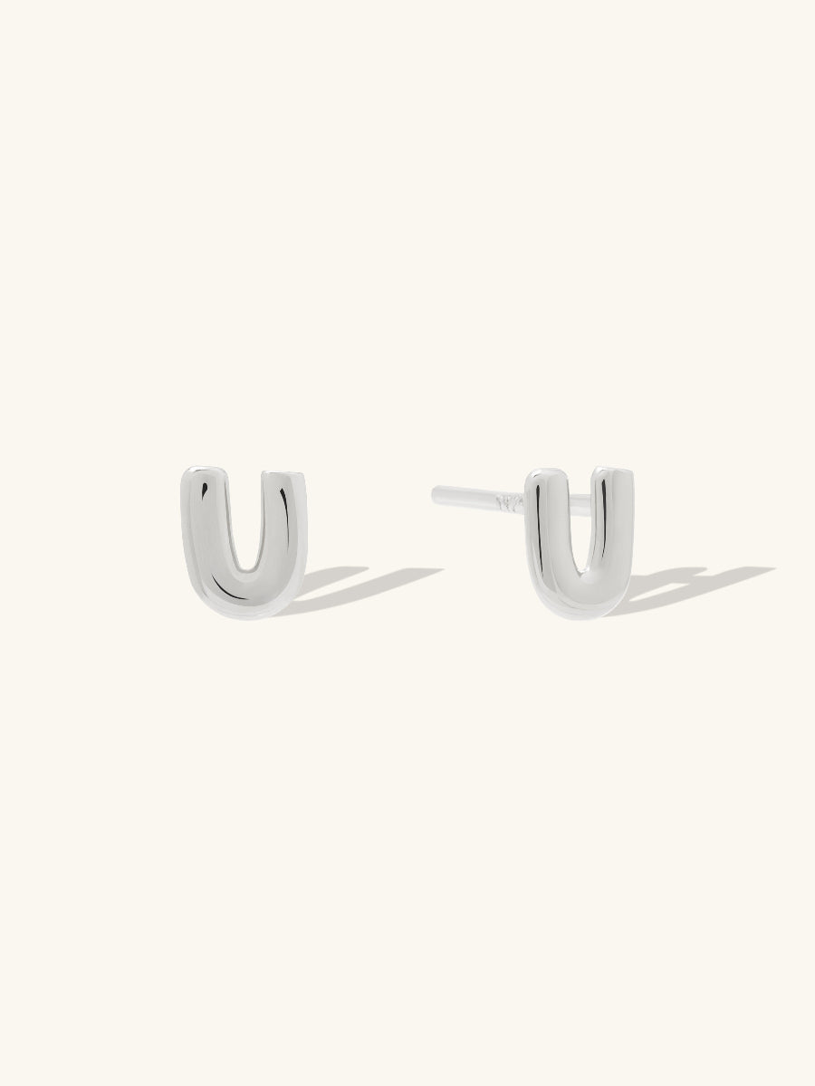 Alphabet Bubble Stud Earrings | Silver Rhodium Plated Brass