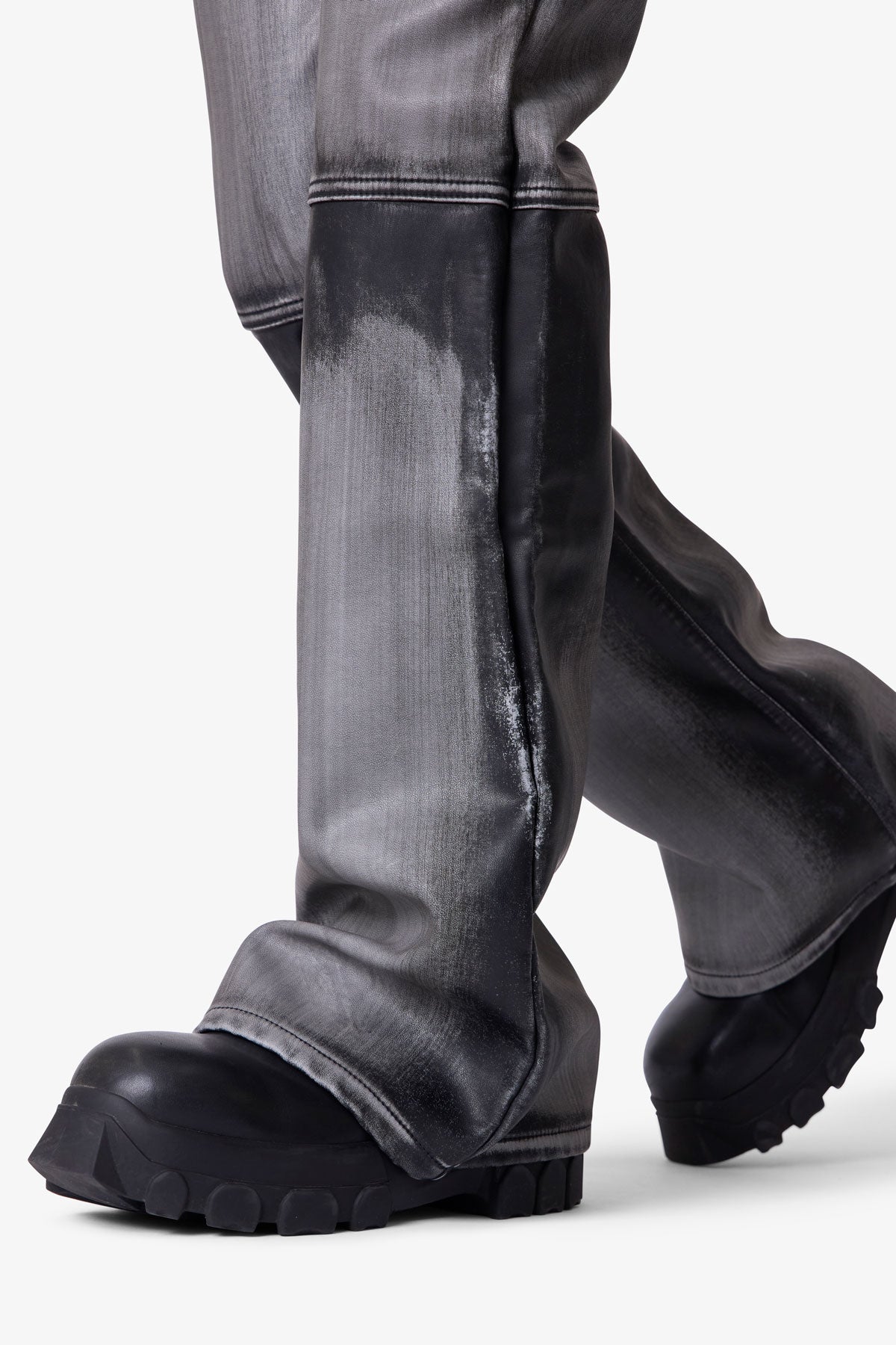 Washed Leather Flare Pants | Black