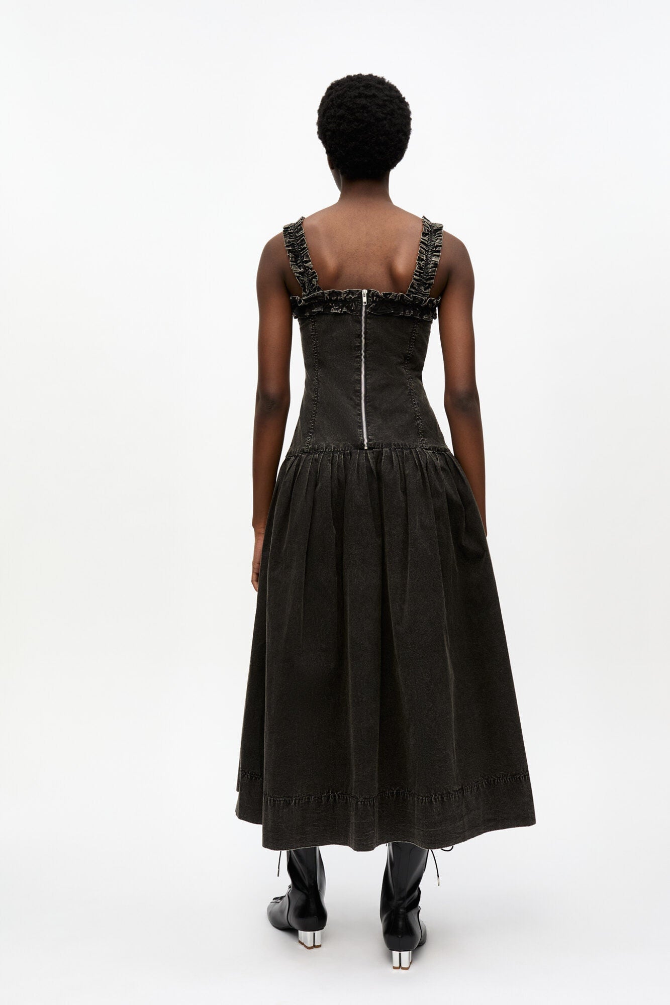 Washed Stretch Cotton Corset Dress | Black