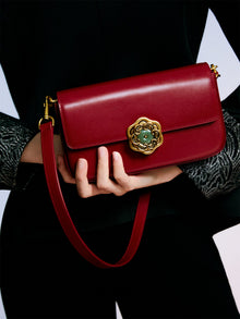 Hetian Jade Rotating Peony Button Bag | Brown