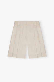 White Cotton Melange Tailoring Wide Shorts | Angora