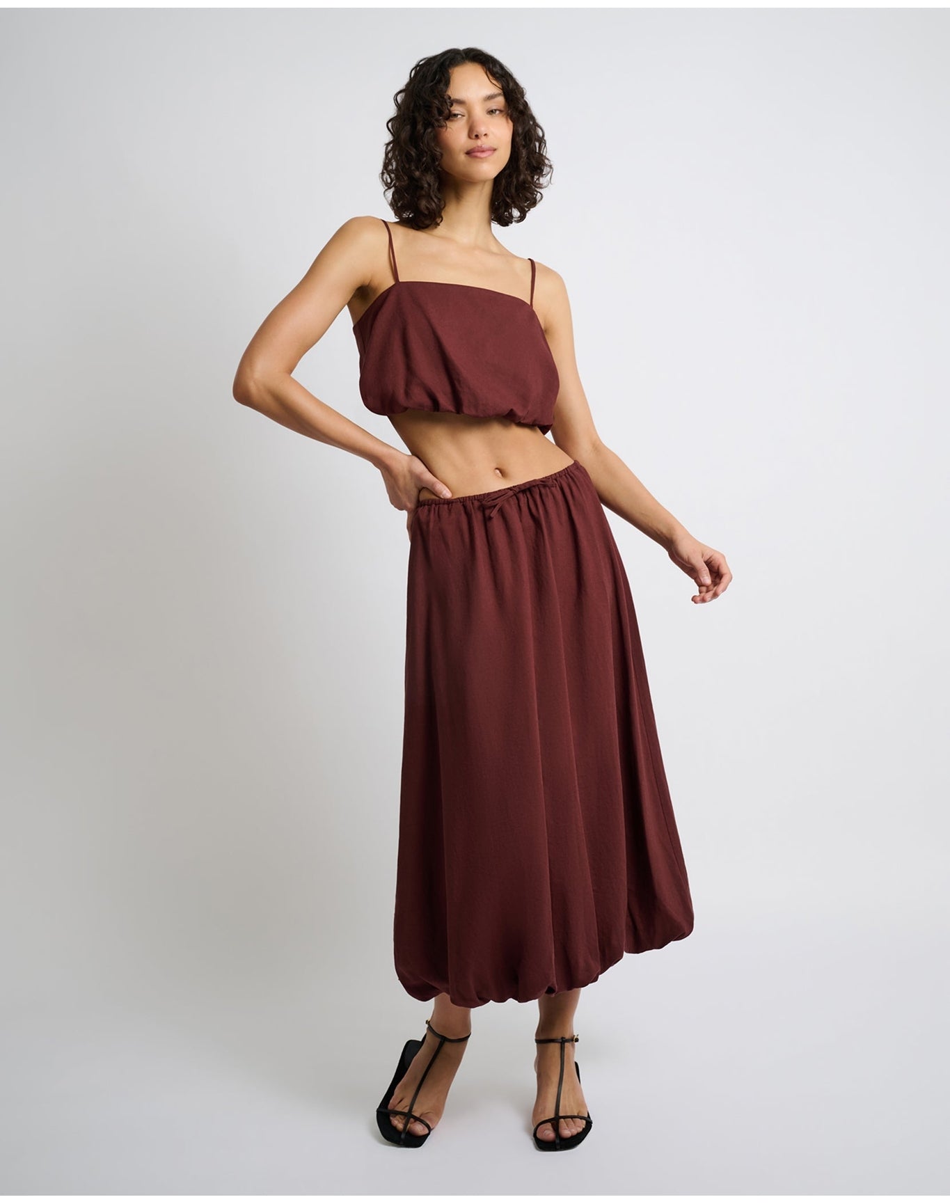 Women | Air Linen Bubble Maxi Skirt | Rum