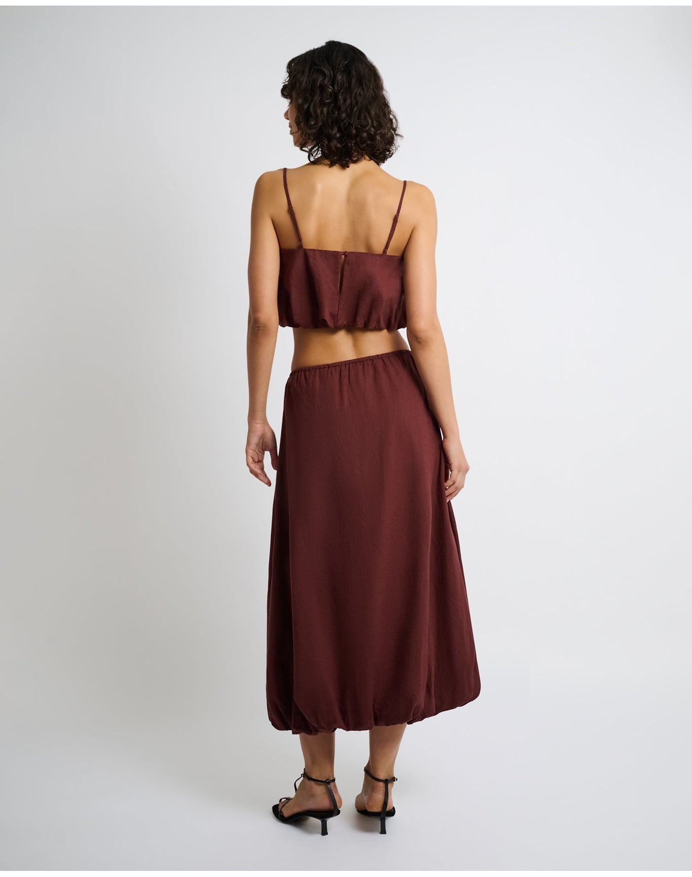 Women | Air Linen Bubble Maxi Skirt | Rum