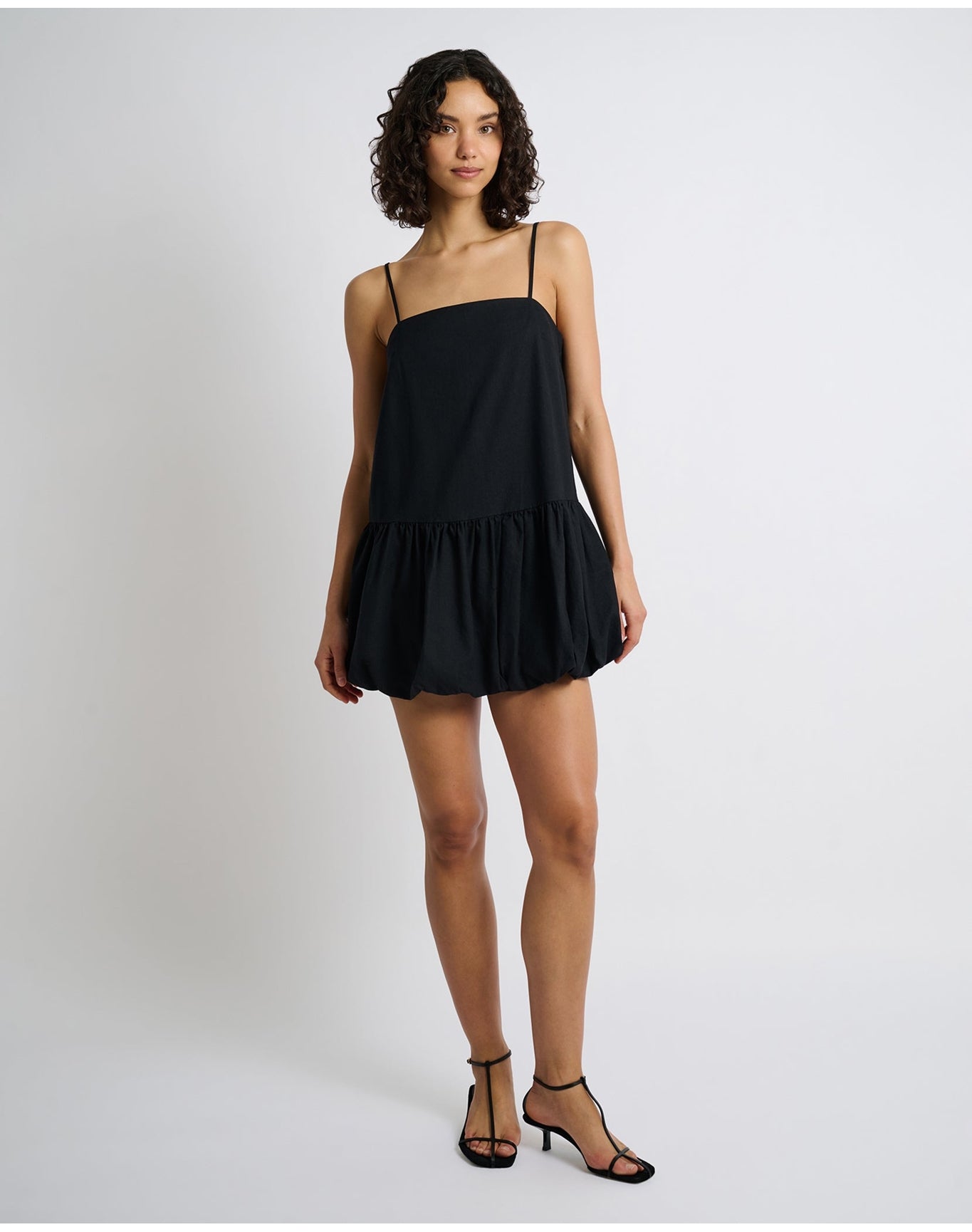 Women | Air Linen Bubble Mini Dress | Black