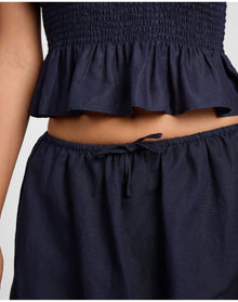 Women | Air Linen Bubble Mini Skirt | Noir Navy