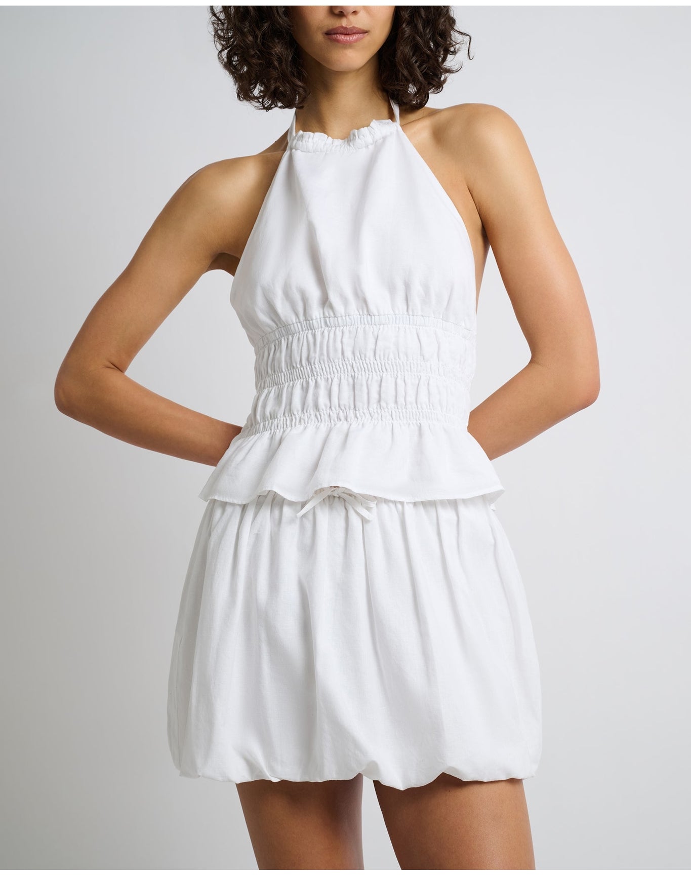 Women | Air Linen Bubble Mini Skirt | White