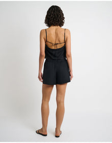 Women | Air Linen Elastic Drawstring Short | Black