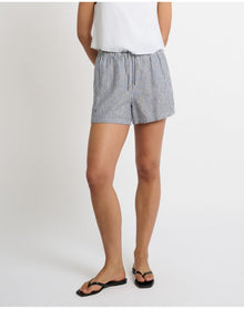 Women | Air Linen Elastic Drawstring Short | Deep Navy White