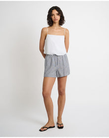 Women | Air Linen Elastic Drawstring Short | Deep Navy White