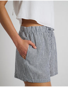 Women | Air Linen Elastic Drawstring Short | Deep Navy White
