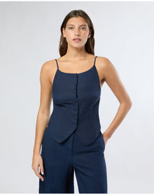 Women | Air Linen High Neck Top | Deep Navy