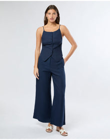 Women | Air Linen High Neck Top | Deep Navy