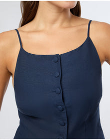 Women | Air Linen High Neck Top | Deep Navy