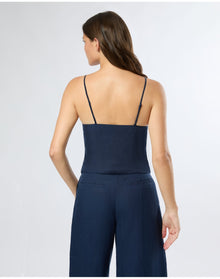 Women | Air Linen High Neck Top | Deep Navy