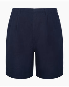 Women | Air Linen Pleated Bermuda Short | Noir Navy