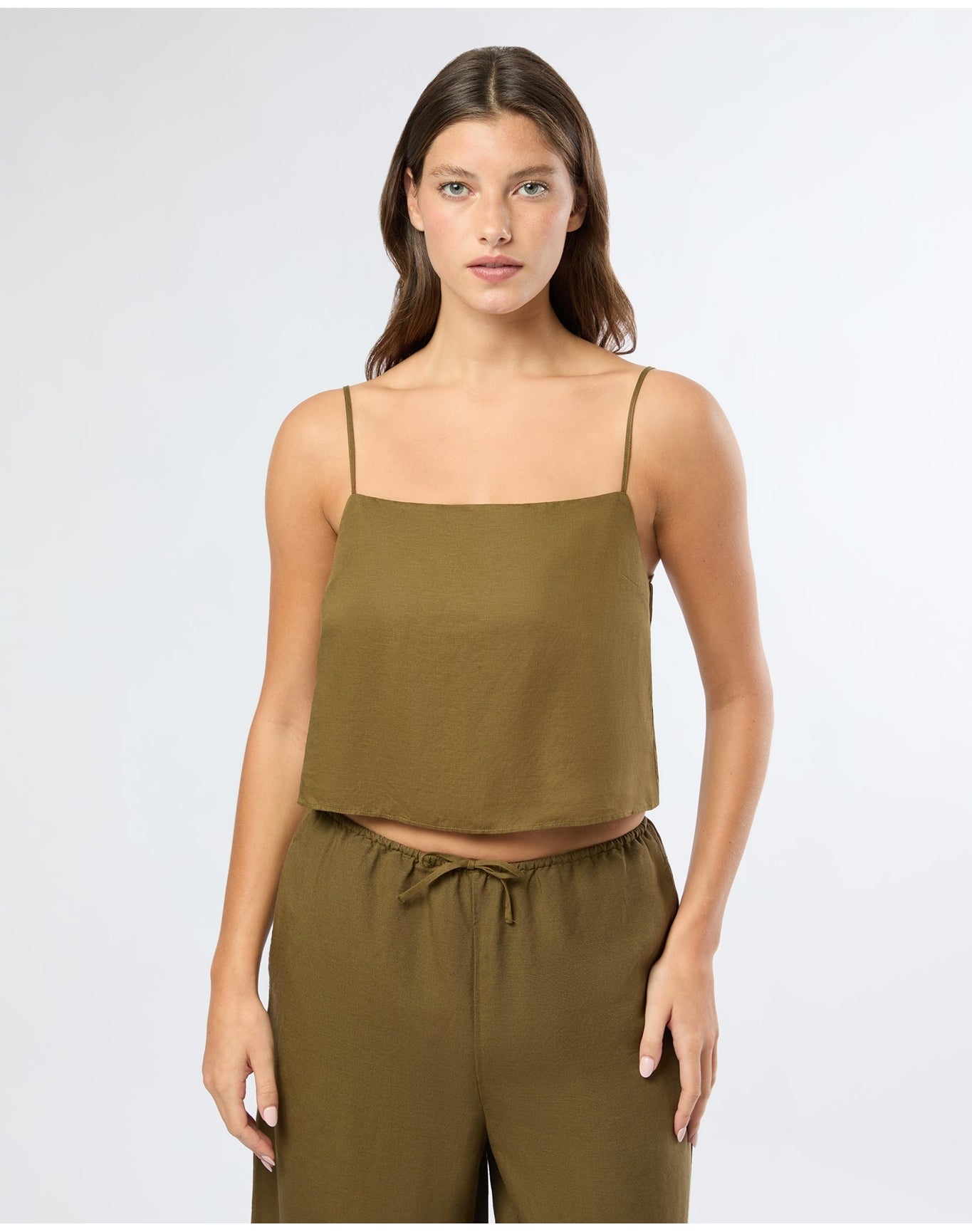 Women | Air Linen Square Neck Tank Top | Olive