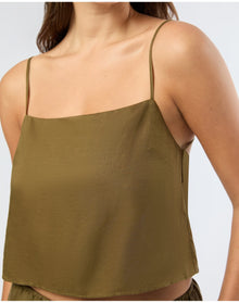 Women | Air Linen Square Neck Tank Top | Olive