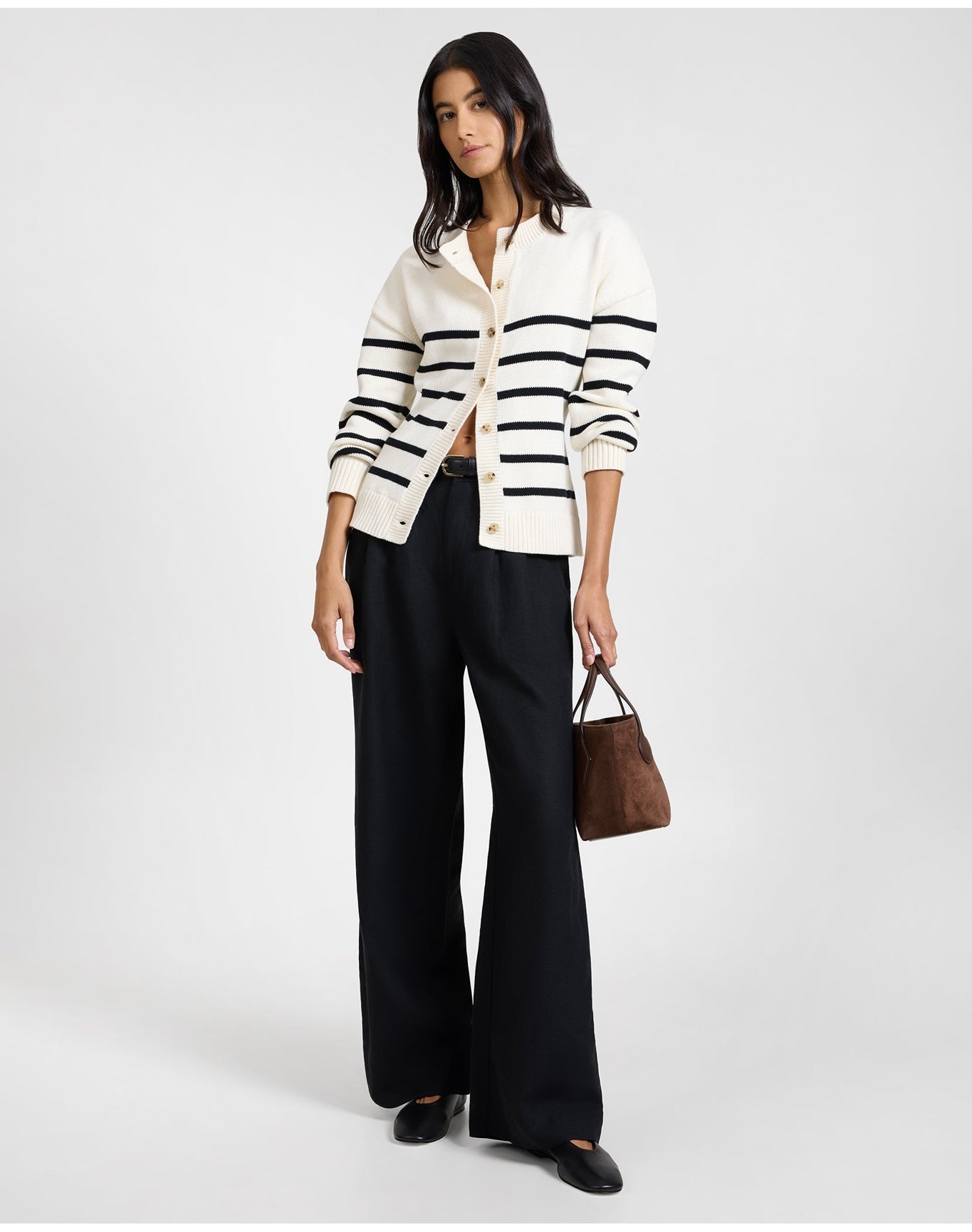 Women | Cotton Fitted Cardigan | Off White Black