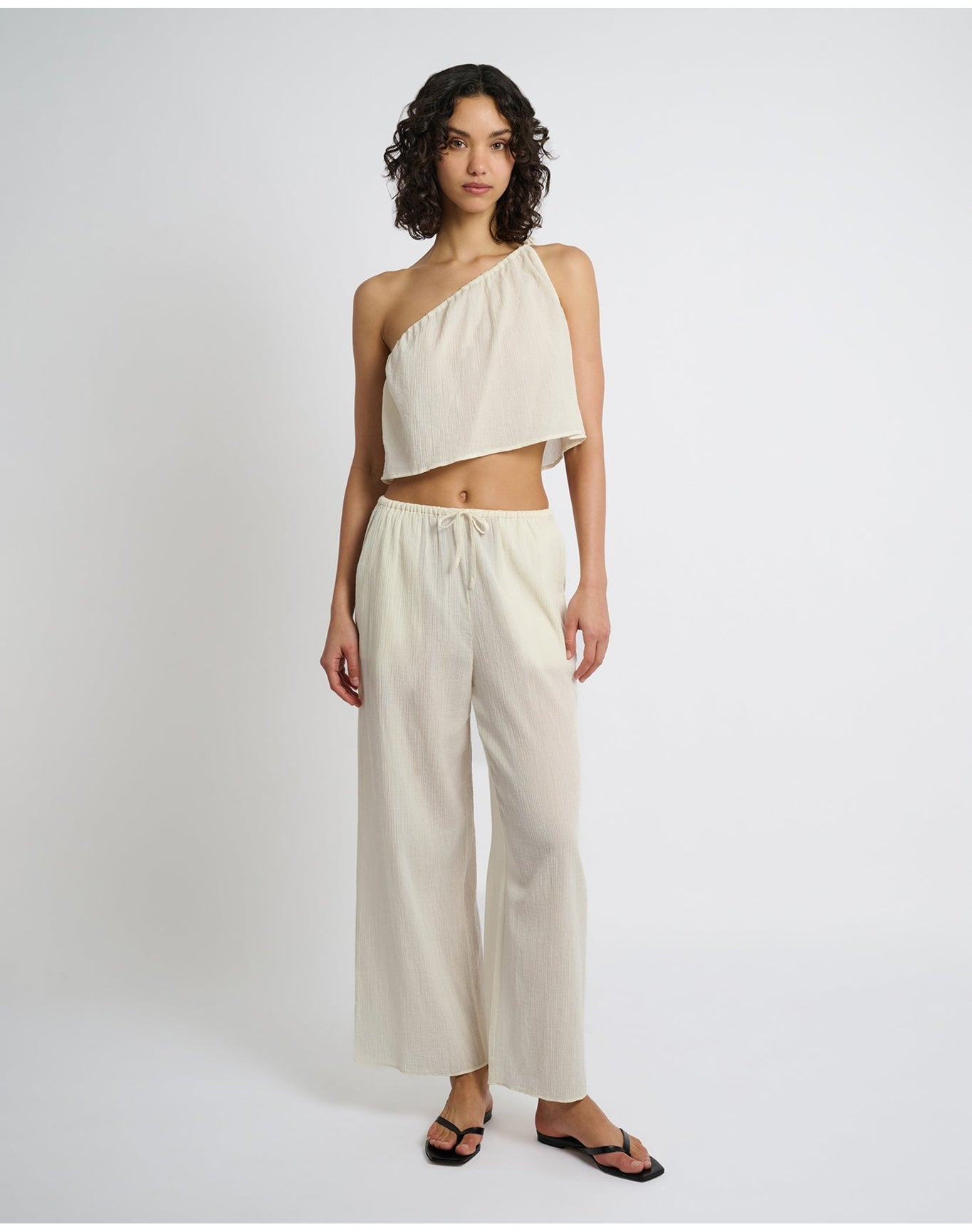 Women | Crinkle Gauze Drawstring Pant | Egret
