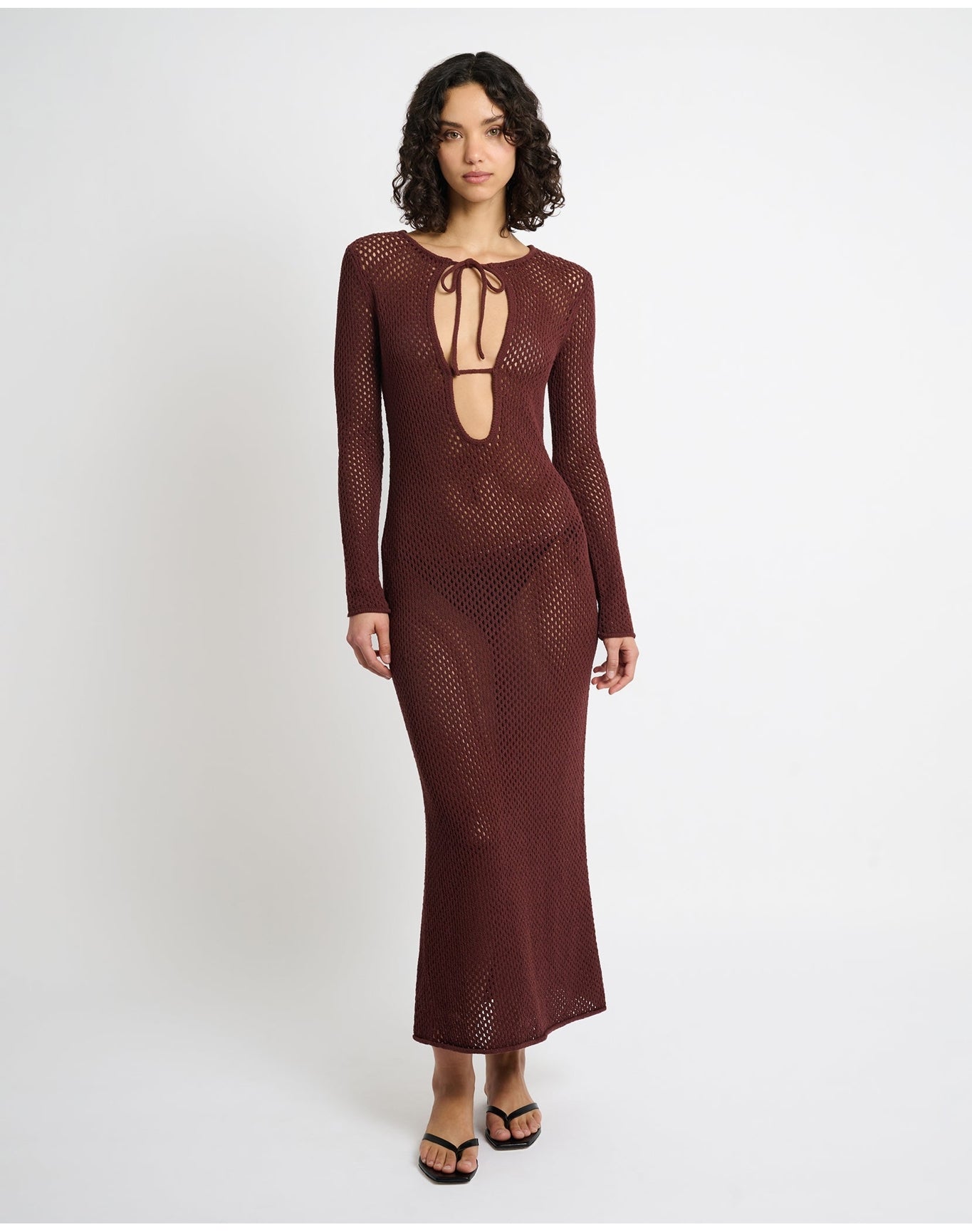 Women | Crochet Knit Cutout Maxi Dress | Rum