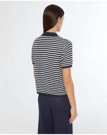 Women | Linen Knit Button Up Shirt | Deep Navy White