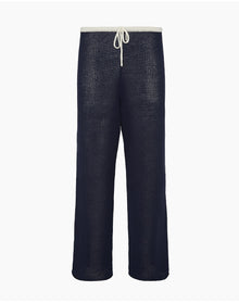 Women | Linen Knit Drawstring Pant | Noir Navy x Egret