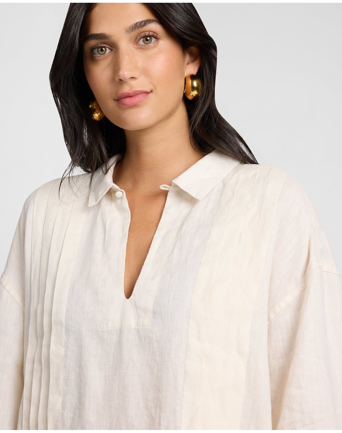 Women | Linen Pintuck Popover Shirt | Natural