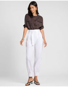 Women | Linen Utility Shirt | Espresso