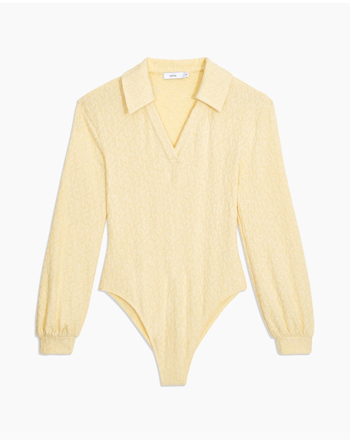Women | Long Sleeve Polo Geo Knit Bodysuit | French Vanilla