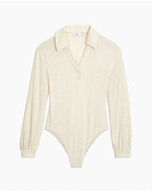 Women | Long Sleeve Polo Geo Knit Bodysuit | French Vanilla