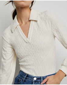 Women | Long Sleeve Polo Geo Knit Bodysuit | French Vanilla