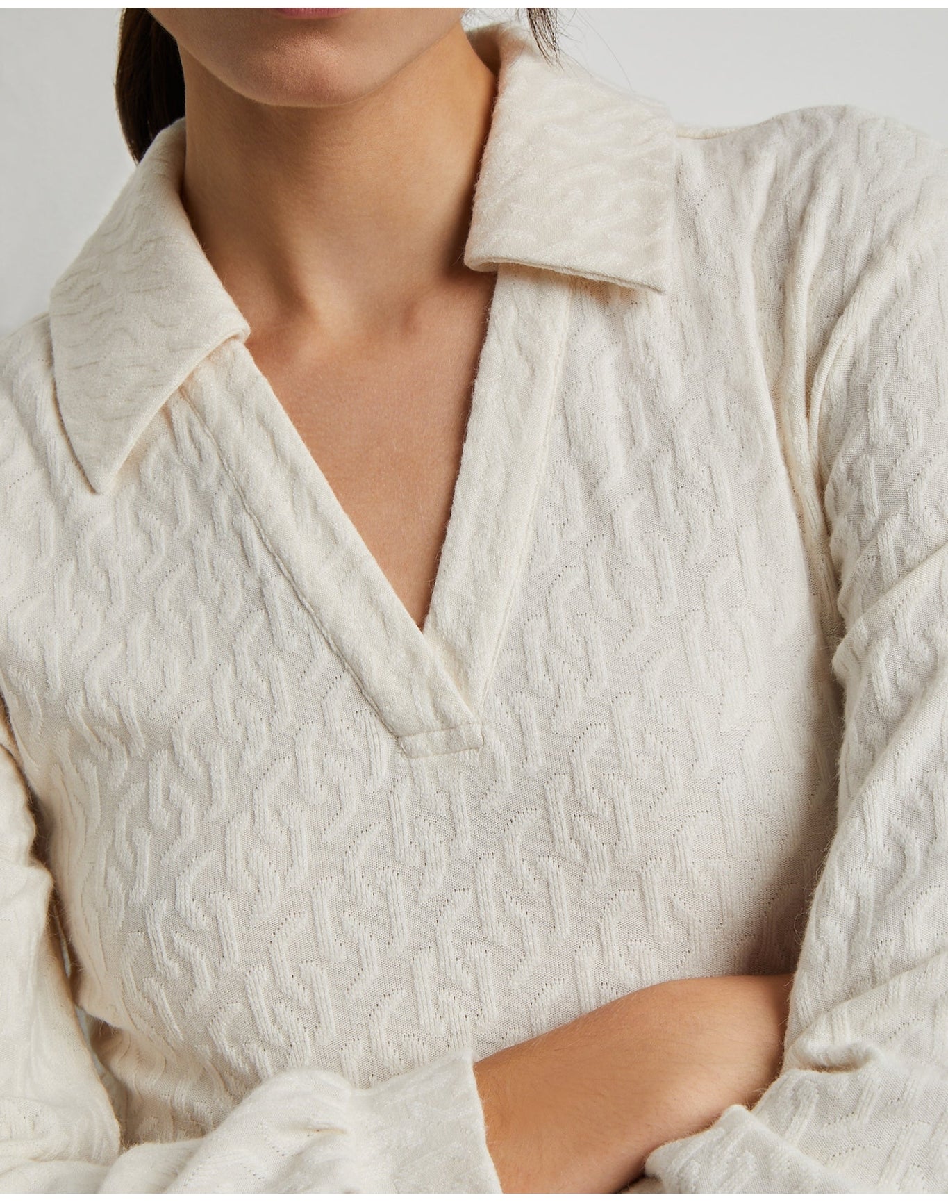 Women | Long Sleeve Polo Geo Knit Bodysuit | French Vanilla