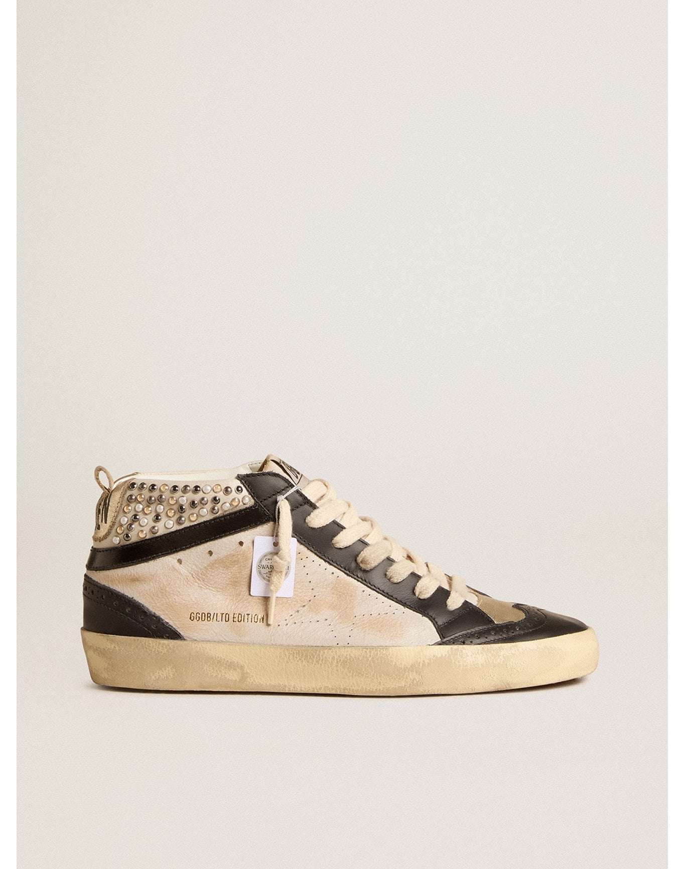 Women | Mid Star Ltd & Leather with Pearls & Perforated Star | White x Black x Platinum (V2)