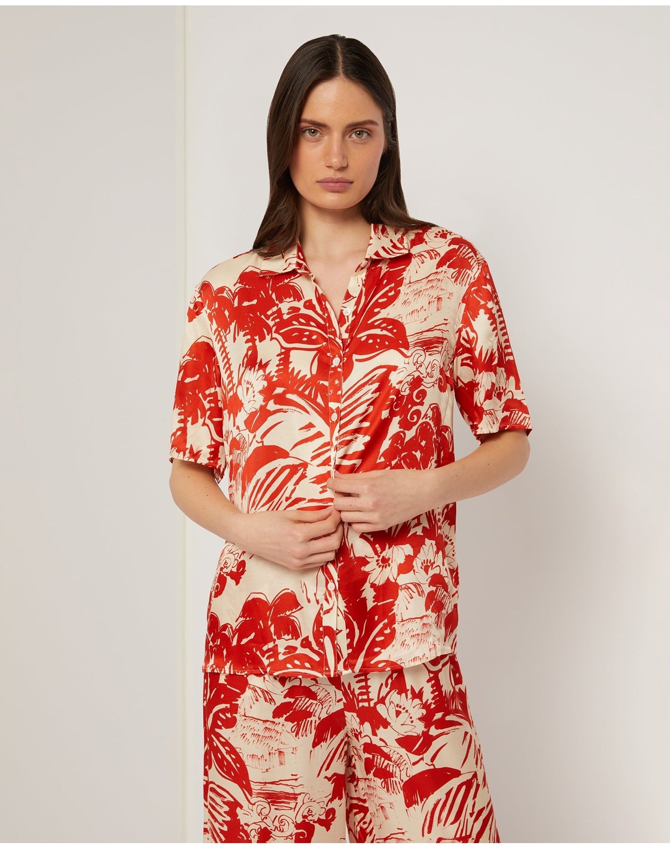 Women | Oversized Short Sleeve Button Up Shirt | Poinciana Cream