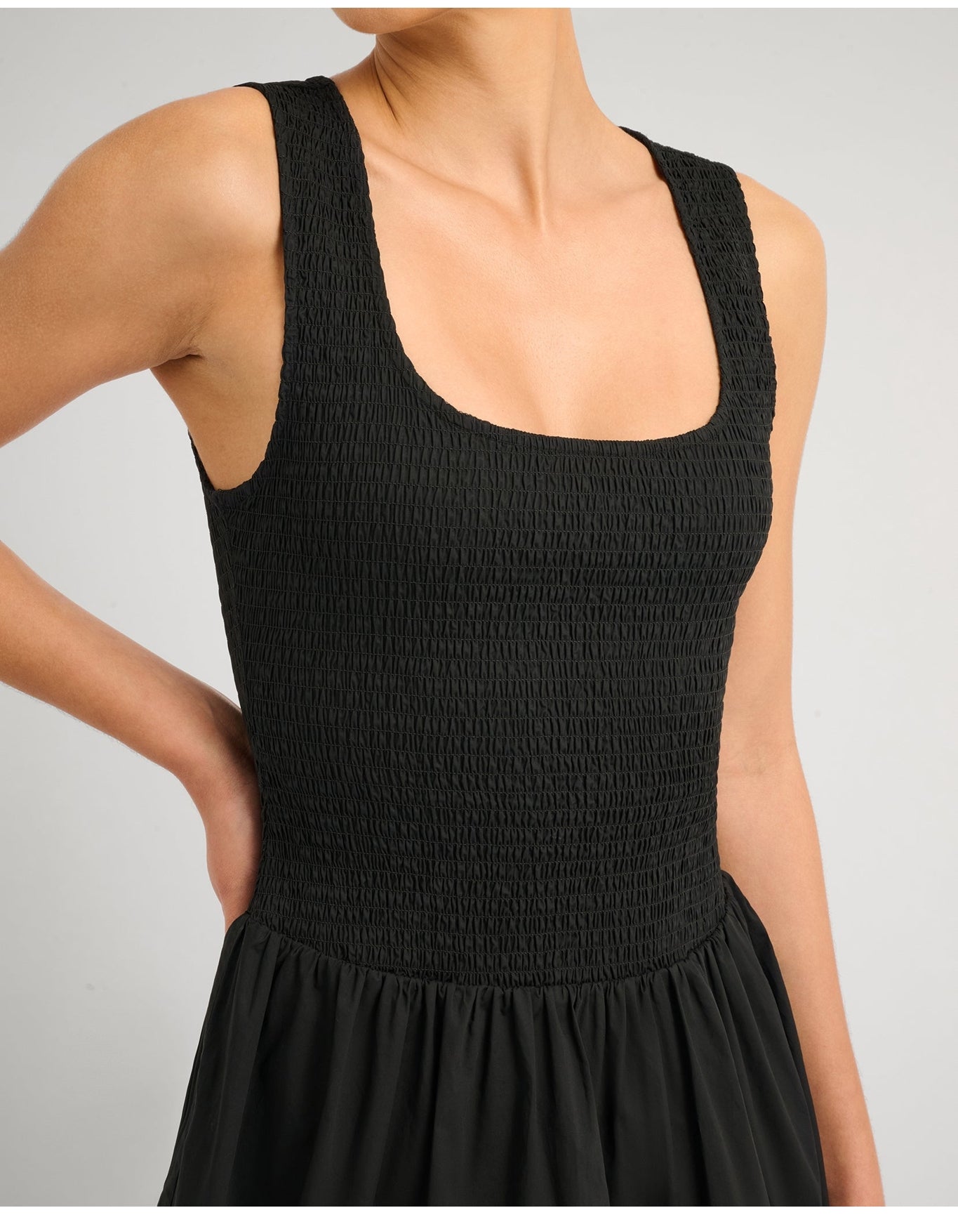 Women | Poplin Smocked Mini Dress | Black