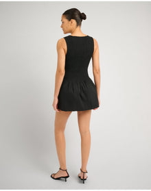 Women | Poplin Smocked Mini Dress | Black