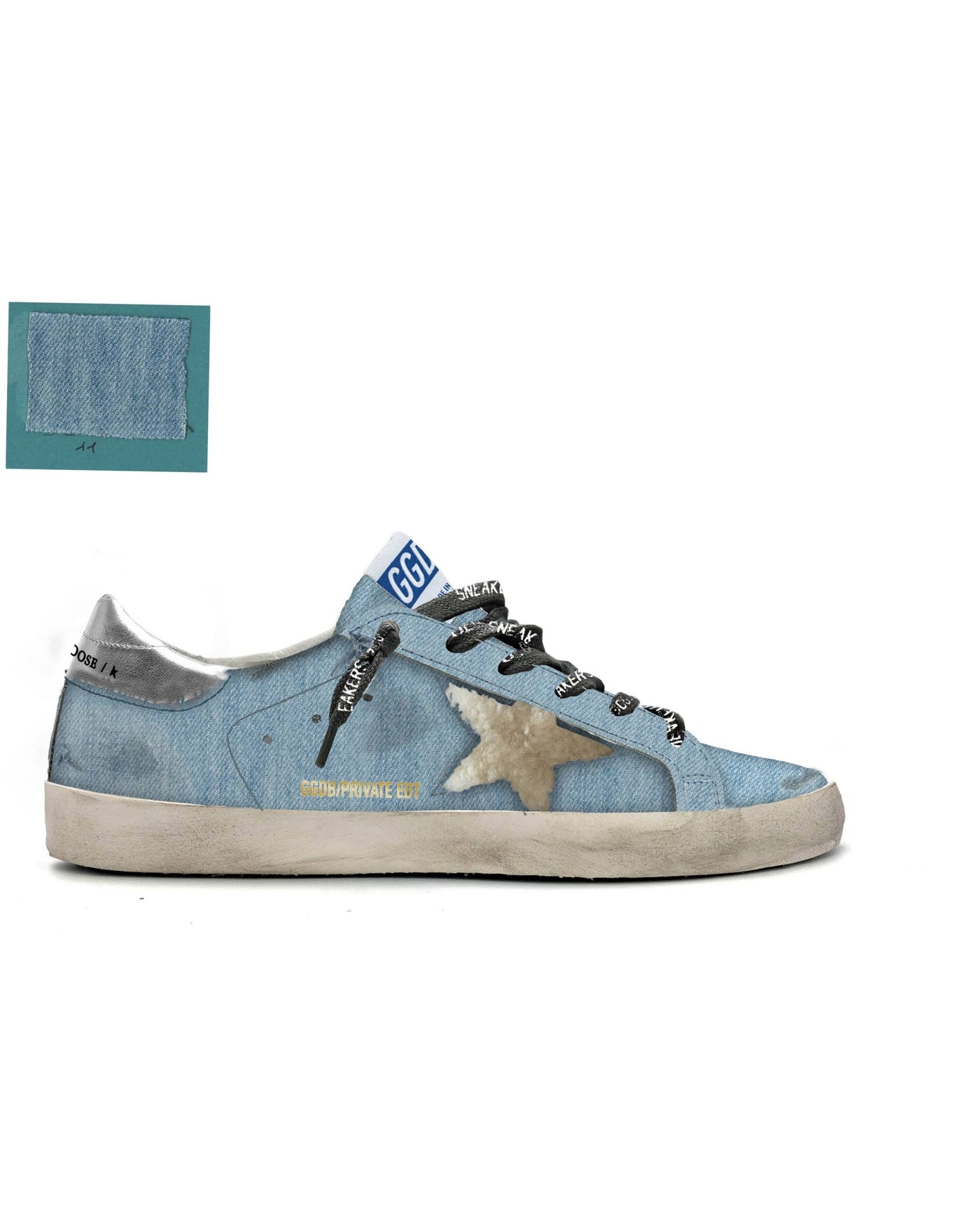 Women | Super Star Private Edt Denim with Star & Heel Tab | Light Blue x Natural White x Silver (V2)