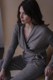 Wrap Neck Jumpsuit | Grey Heather