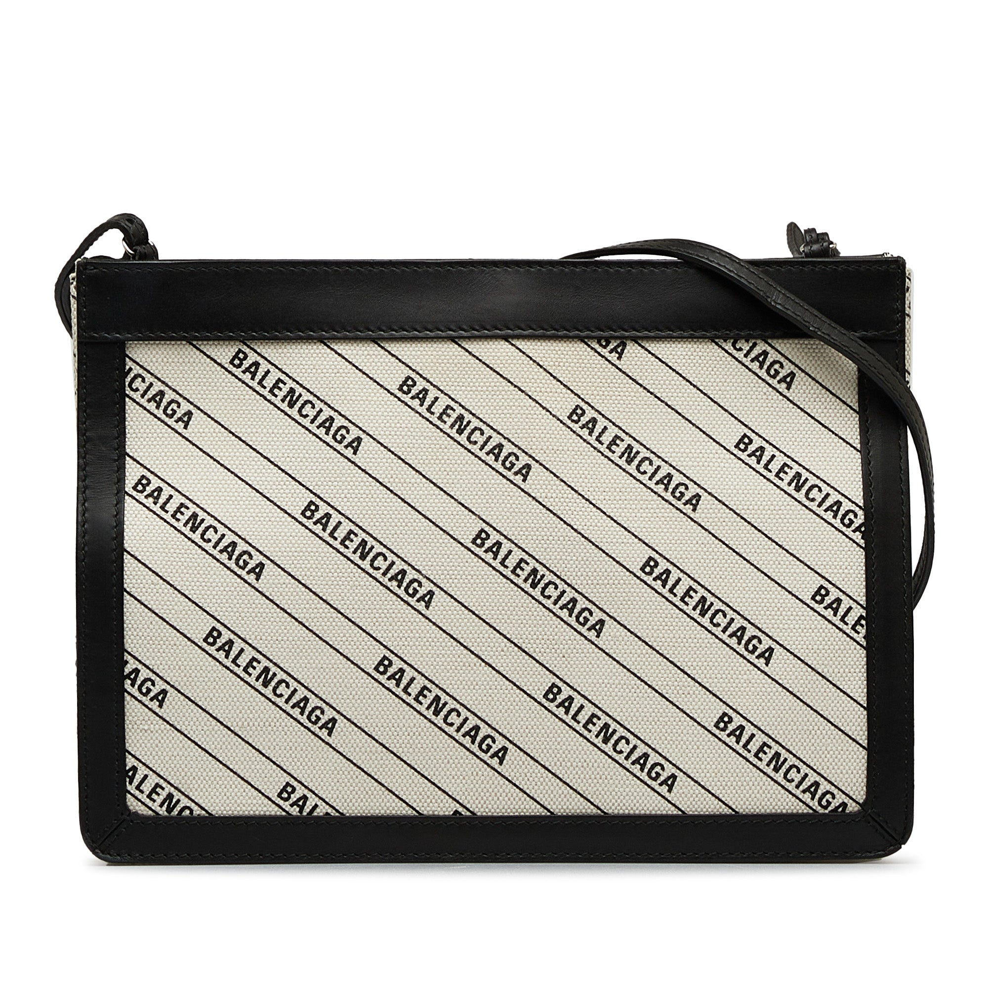 Balenciaga | Pre-Owned All Over Logo Navy Pochette S | WhiteBlack