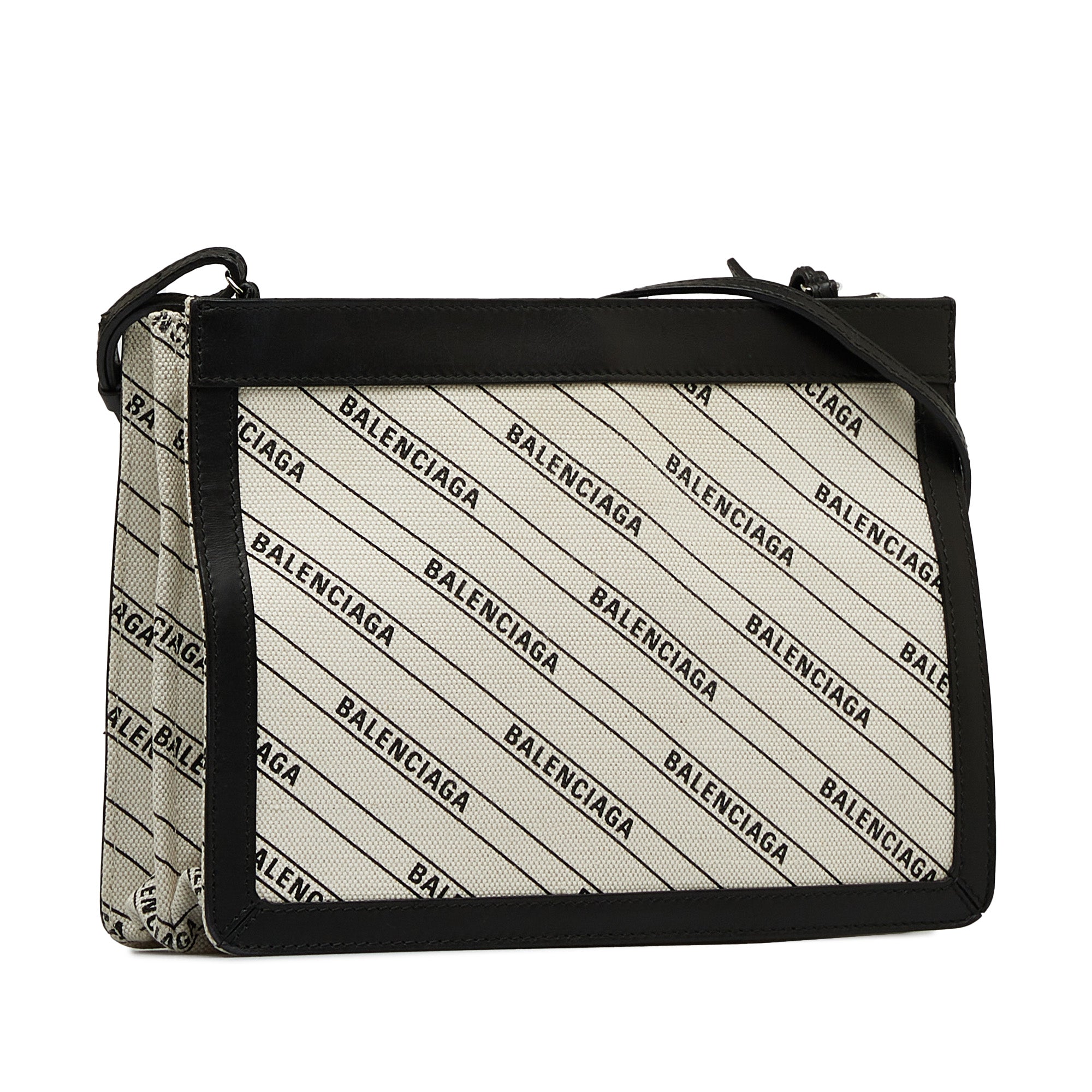Balenciaga | Pre-Owned All Over Logo Navy Pochette S | WhiteBlack