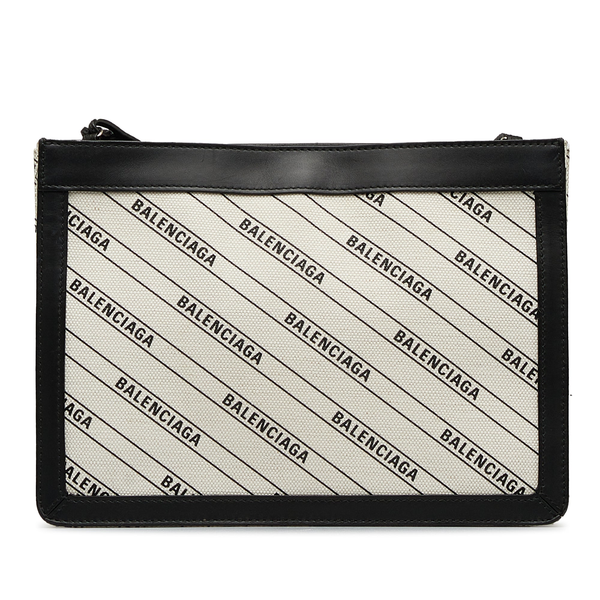 Balenciaga | Pre-Owned All Over Logo Navy Pochette S | WhiteBlack