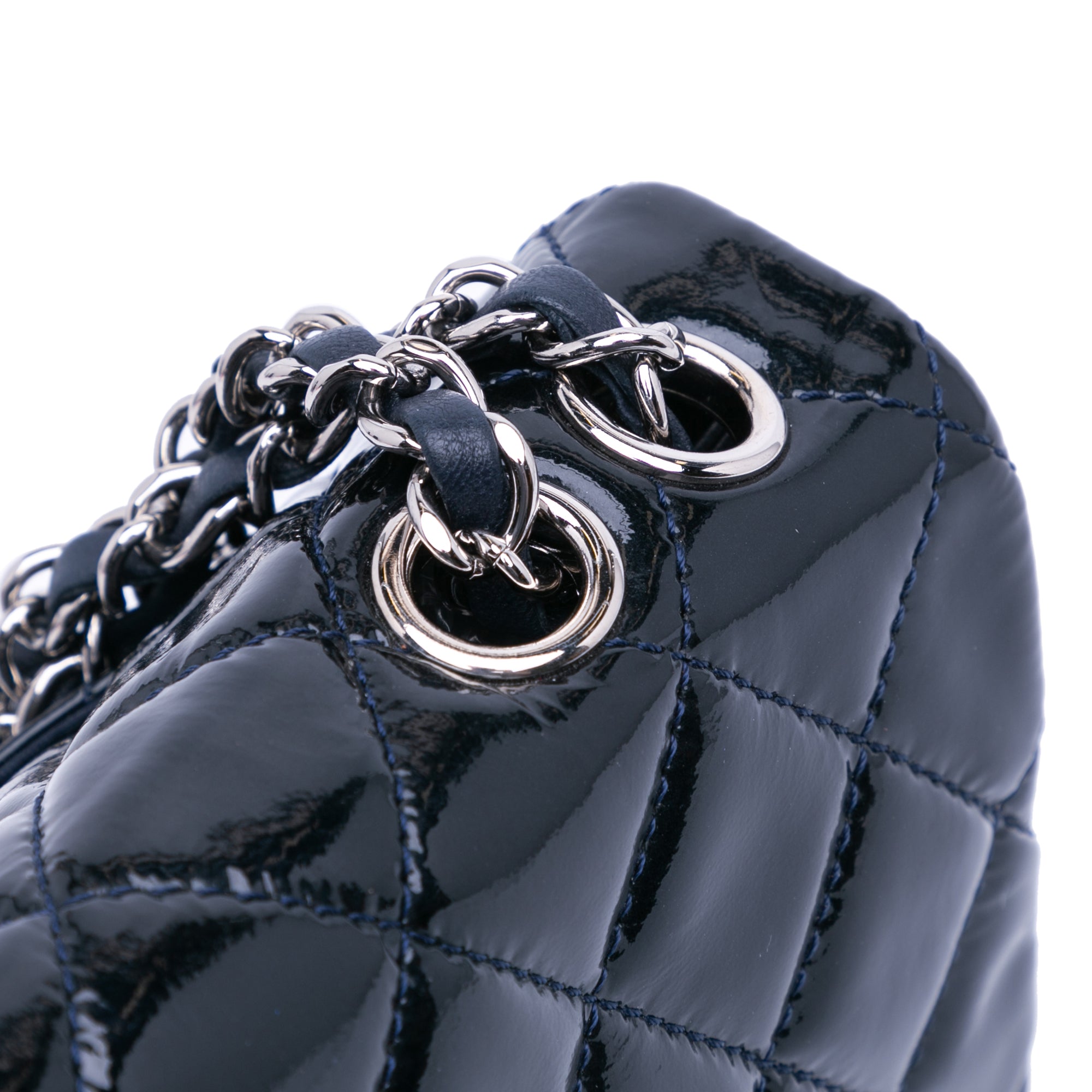 Chanel | Pre-Owned Jumbo Patent 3 Accordion Flap | Blue/Midnight Blue