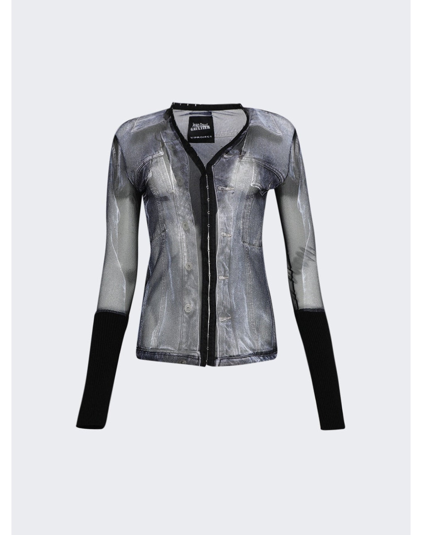Y/Project | Women | Jean Paul Gaultier Trompe-l'oeil Denim Sheer Hook Eye Top | Black x White
