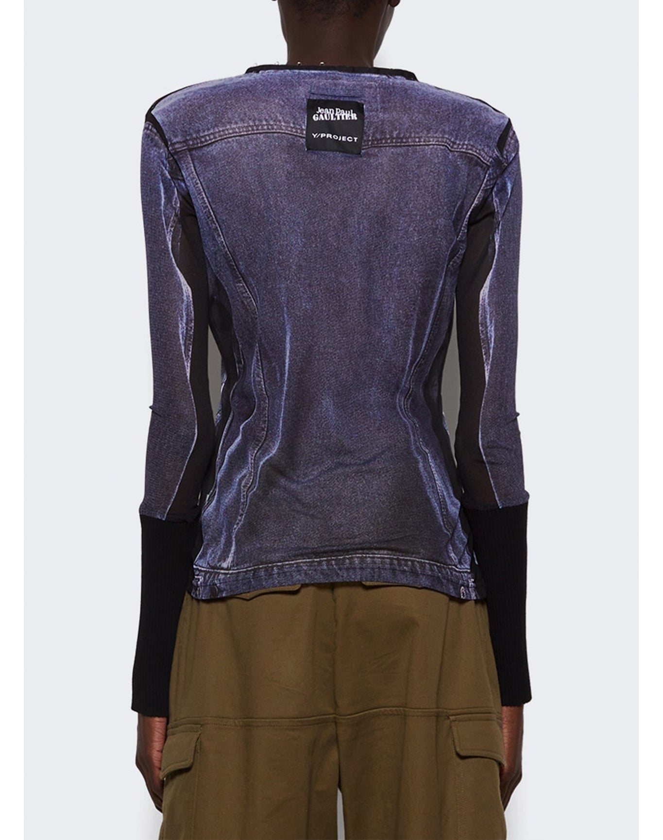 Y/Project | Women | Jean Paul Gaultier Trompe-l'oeil Denim Sheer Hook Eye Top | Black x White